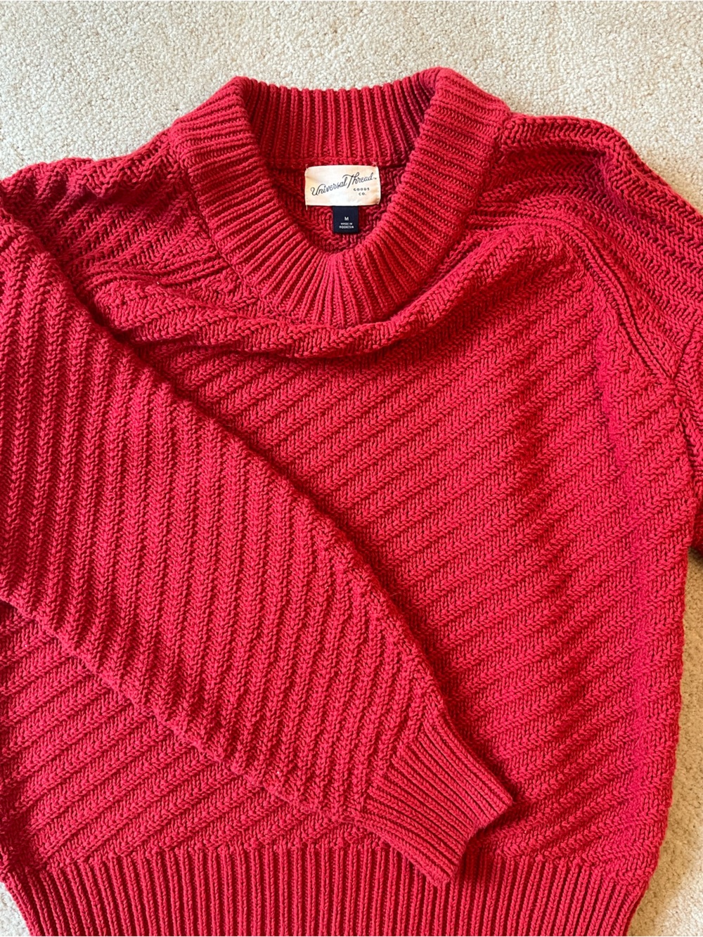 Universal Thread Red Ribbed Crewneck Sweater - Picture 2 of 3